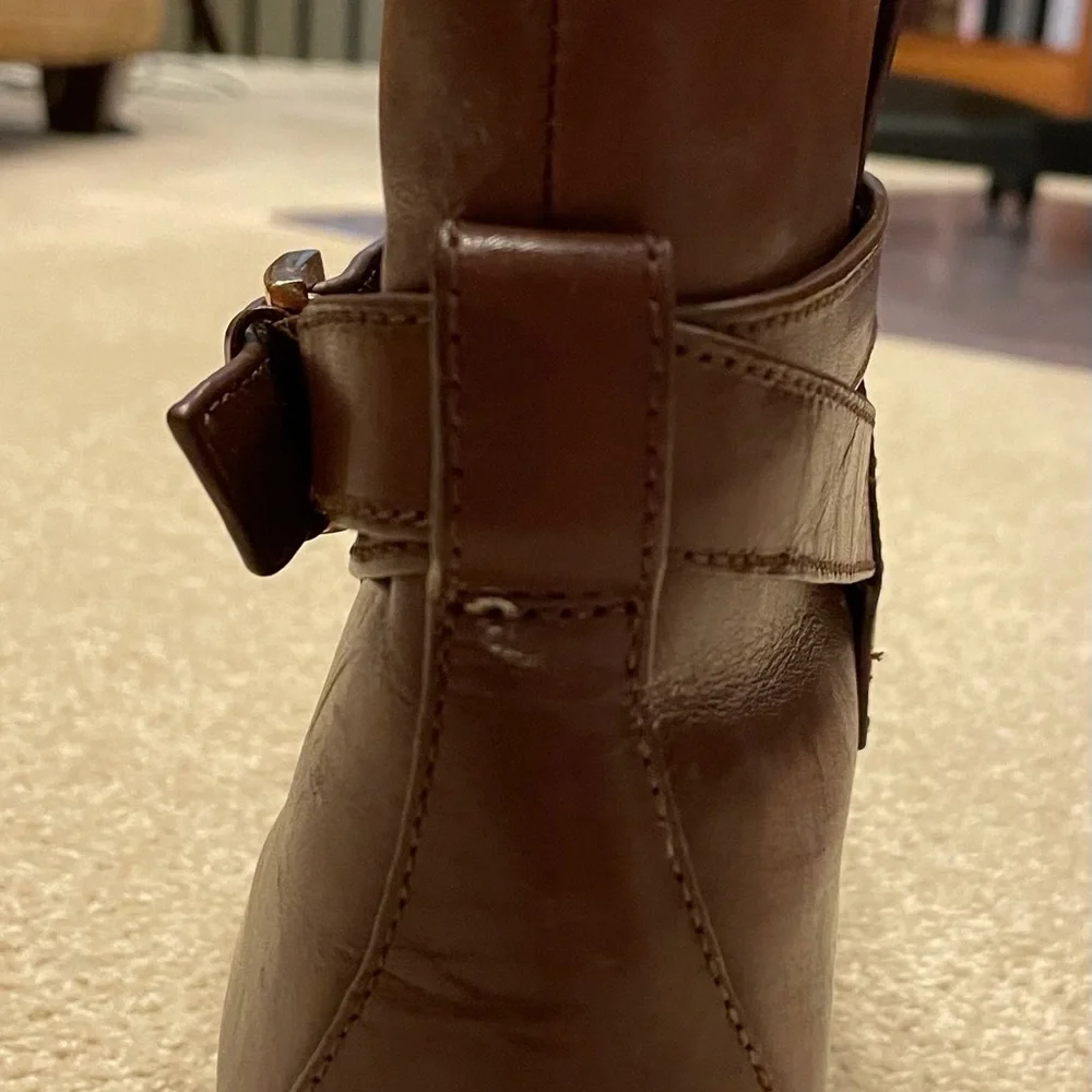 Women's Brown Leather Ankle Boots with Buckle